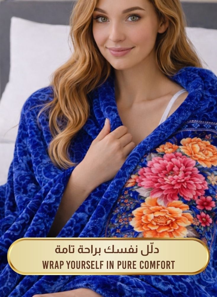 Premium 6kg Super Soft Blue Floral Mink Blanket – Heavy Premium Plush Winter Blanket - Image 3